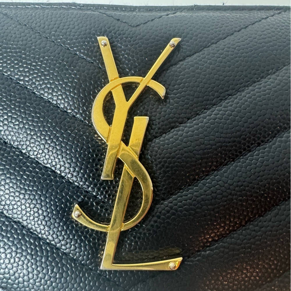 YSL Yves Saint Laurent Monogram Matelasse Leather Black Zip Long Wallet COA - Picture 12 of 12